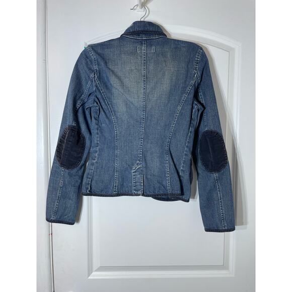 Y2K Denim Jacket Small Elbow Patches Steampunk Grunge Whimsigoth Rockabilly - Picture 3 of 6